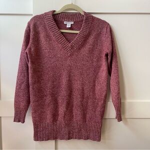Athleta Red V-Neck Sweater with Ribbed Detailing, wool and cashmere